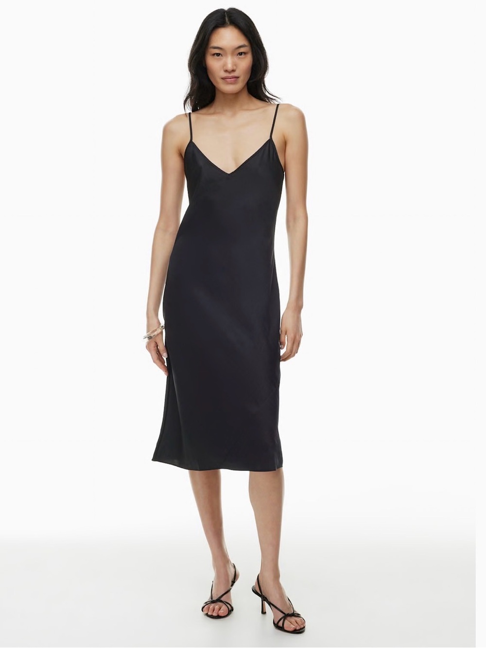 Burgundy Brow Slip Midi Dress with Spaghetti Straps from Aritzia made by Wilfred
